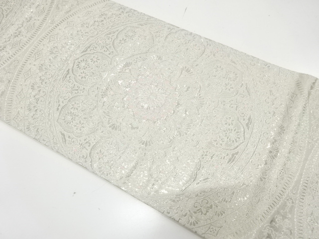 JAPANESE FUKURO OBI / PLATINUM​ FOIL / WOVEN FLOWER CREST